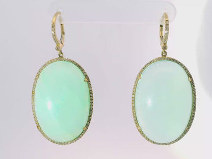 0.70CT Diamond with Aqua Chalcedony Stone 14k Yellow Gold Earring
