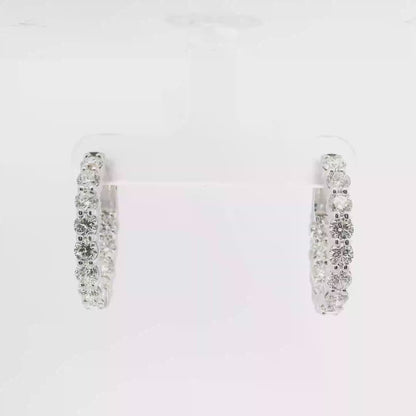3.87CT Diamond Hoop 14k White Gold Earring