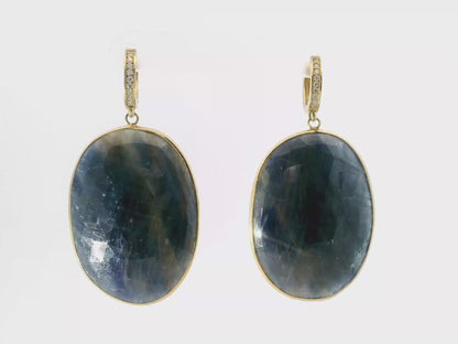 0.15CT Diamond with Blue Sapphire 14k Yellow Gold Earring