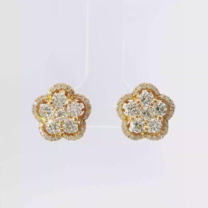 1.57CT Diamond Flower 14k Rose Gold Earring