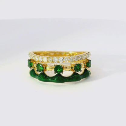 0.24Ct Diamond and 0.44CT Green Garnet with Green Enamel 14K Yellow Gold