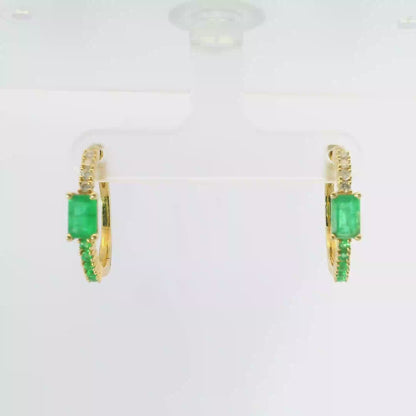 0.16Ct Diamond with 1.30CT Emerald 14k Yellow gold Earring
