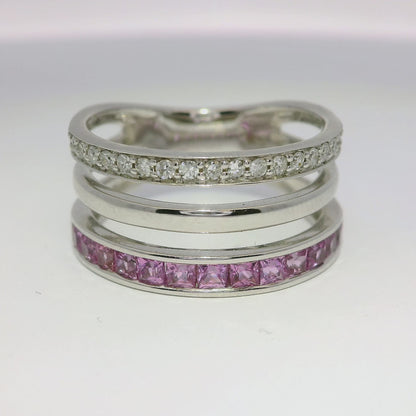 0.15CT Diamond and 0.90CT Pink Sapphire Ring 14K White Gold