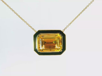 Citrine Enamel 14k Yellow Gold Pendant