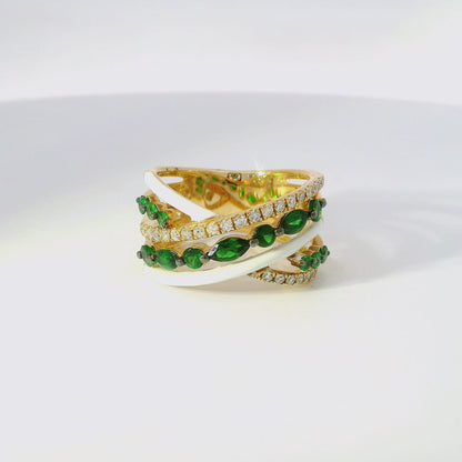 0.26CT Diamond and 0.99CT Green Garnet with White Enamel 14K Yellow Gold