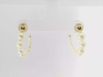 0.09CT Diamond 14k Yellow Gold Pearl Earring