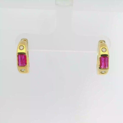 0.18Ct Diamond with 0.90CT Ruby 14k Yellow gold Earring