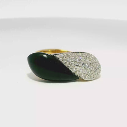 0.56CT Diamond with Black Agate 14k Yellow Gold Ring