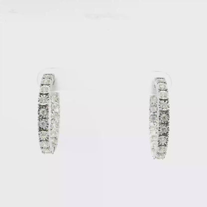 0.94CT Diamond Hoop Earrings 14k White Gold