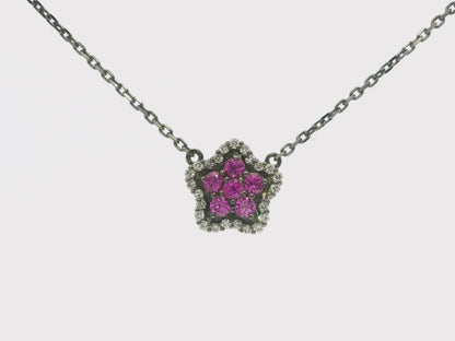 0.18CT Diamond 0.42CT Pink Sapphire Pendant 14k White Gold