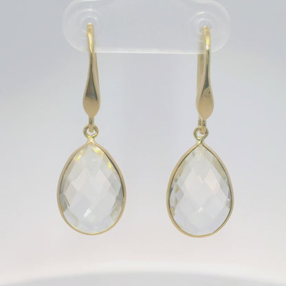 Clear Quartz Hoop Earring 14k Yellow Gold