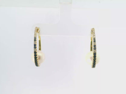 0.16CT Diamond with Blue Sapphire 14k White Gold Pearl Earring