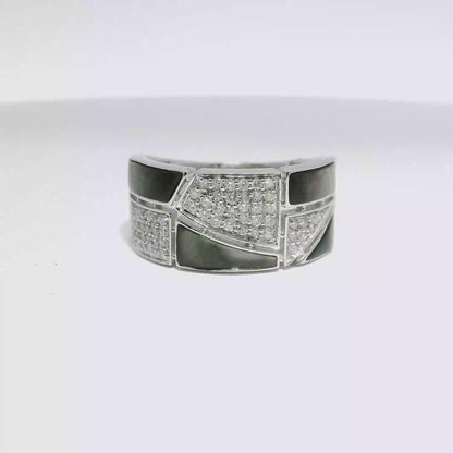 0.33CT Round Cut Diamond with Black Mother Pearl Ring 14K Gold