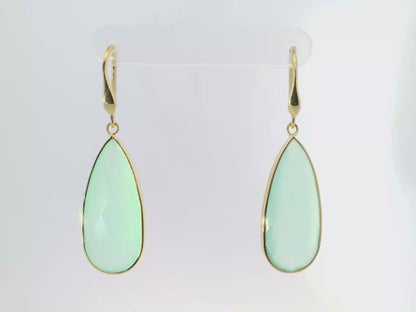 Plain Hoop With Turquoise Chalcedony Stone 14k Yellow Gold Earring