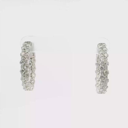 3.02CT Diamond Hoop Earrings 14k White Gold