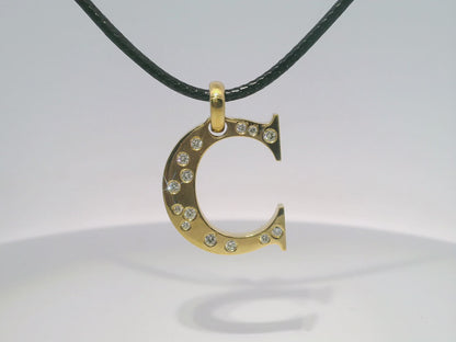 0.48CT Diamond C Letter Pendant 18k Yellow Gold