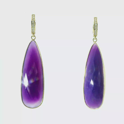 0.15Ct Diamond with Purple Agate 14k Yellow Gold Earring