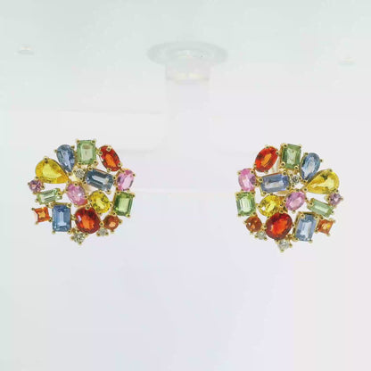 0.17CT Diamond 7.85CT Multi Sapphire 14k Yellow Gold Earring