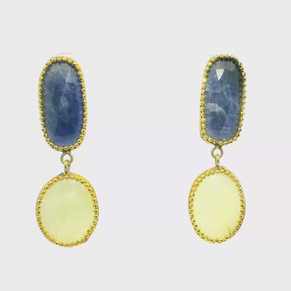 Blue and Yellow Sapphire 14k Yellow Gold Earring