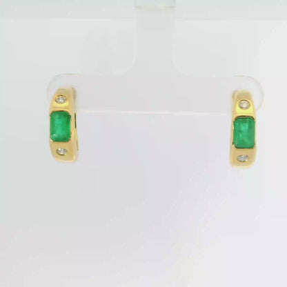 0.18Ct Diamond with 1.35CT Emerald 14k Yellow gold Earring