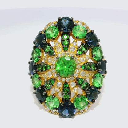 0.10CT Diamond and 5.30CT Multi-Colored Gemstone Ring 14K Yellow Gold