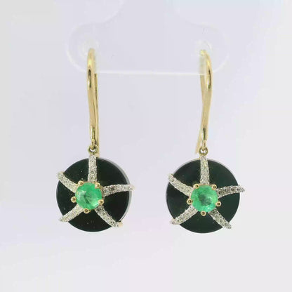 0.15CT Diamond 0.50CT Emerald 14k Yellow Gold Earring