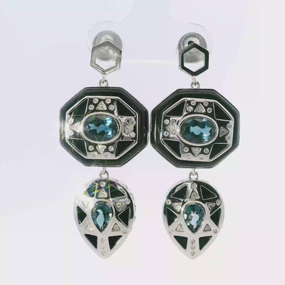 0.18CT Diamond with Black Agate 14k White Gold Earring