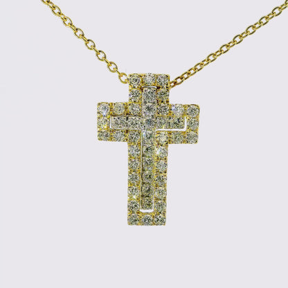 1.02CT Diamond Cross Pendant 14k Yellow Gold