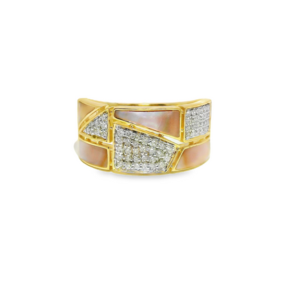 0.33CT Round Cut Diamond with Black Mother Pearl Ring 14K Gold