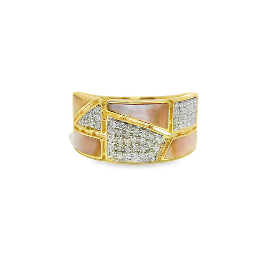 0.33CT Round Cut Diamond with Black Mother Pearl Ring 14K Gold