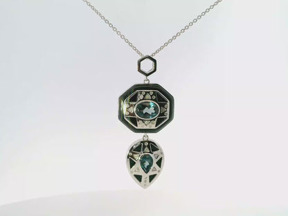 0.10CT Diamond 1.49CT Black Agate 14k White Gold