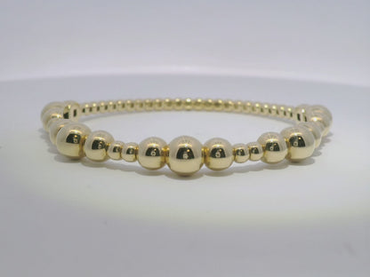 Plain Gold Graduated Beads Stretch Bangle 14k Gold