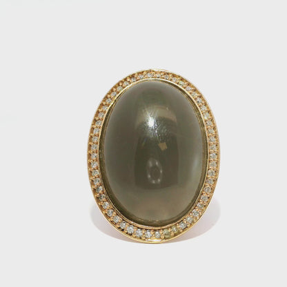 0.58CT Diamond with Cabochon Grey Quartz Doublet Ring 14k Rose Gold