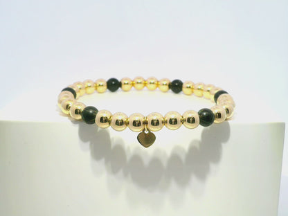 Plain Beaded with Onyx 14k Yellow Gold Bangle