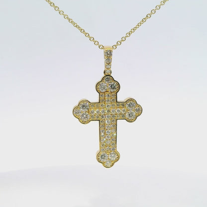 1.63CT Diamond Cross Pendant 14k Yellow Gold