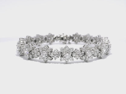 9.84CT Diamond Flower Bracelet 18k White Gold