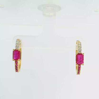 0.16Ct Diamond with 1.45CT Ruby 14k Yellow gold Earring