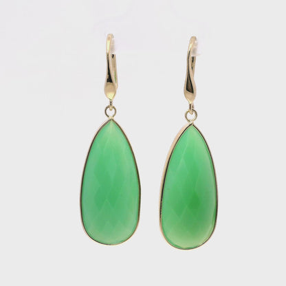 Green Chalcedony Hoop Earring 14k Yellow Gold