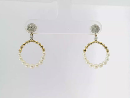0.09CT Diamond  14k Yellow Gold Pearl Earring