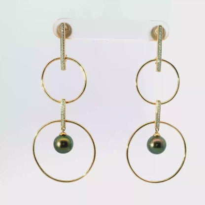 0.18Ct Diamond Earring 14k Rose Gold with Black Pearl