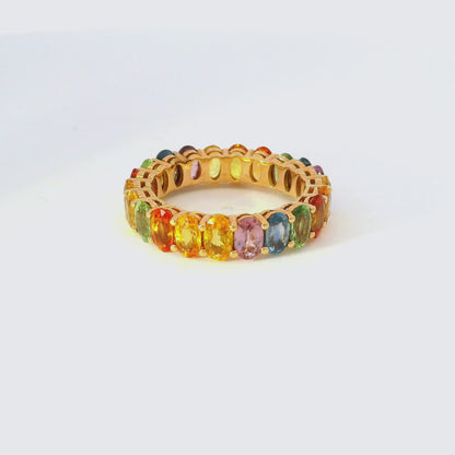7.03CT Multi Sapphire Gemstone Ring 18K Rose Gold