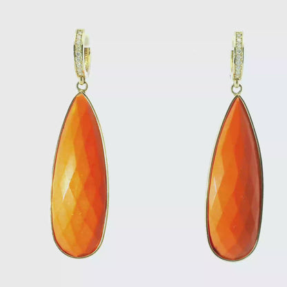 0.15CT Diamond with Coral 14k Yellow Gold Earring