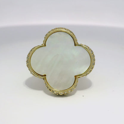 0.77CT Diamonds with Mother of Pearl Clover Ring 14K Yellow Gold