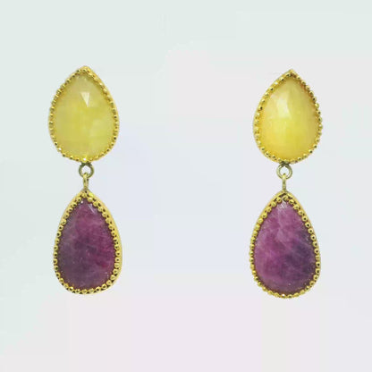 Pink and Yellow Sapphire 14k Yellow Gold Earring