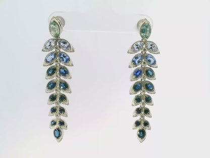 0.31CT Diamond 7.17CT Mixed Sapphire 14k White Gold Earring