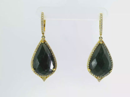 0.96CT Diamond with Faceted Rose de France Hematite Stone 14k Yellow Gold Earring