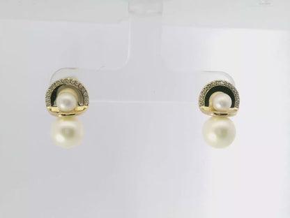 0.12CT Diamond 14k Yellow Gold Pearl Earring
