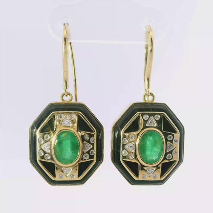 0.10CT Diamond 1.50Ct Emerald 14k Yellow Gold Earring