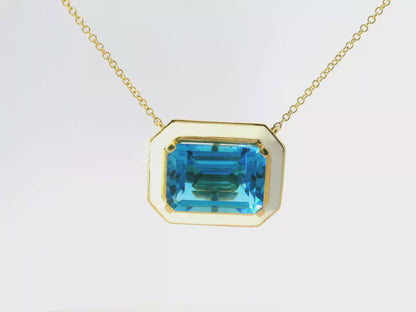 Swiss Blue topaz Enamel 14k White Gold Pendant
