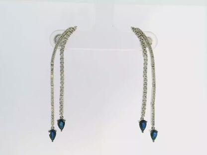 0.98CT Diamond 1.02CT Blue Sapphire 14k White Gold Earring